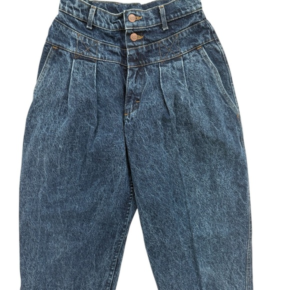 Vintage 80s USA LEE Pleated Double Yoke Acid Wash Sz 26 High-rise Blue Jeans - Picture 2 of 9
